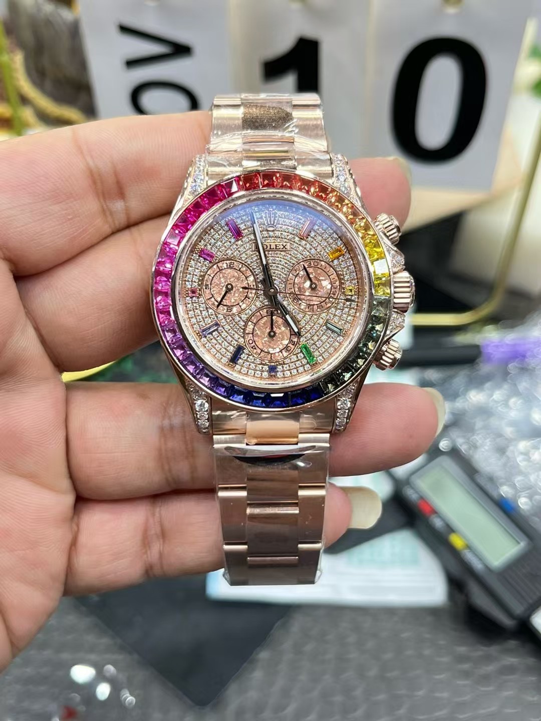 Rolex Daytona 116595RBOW 'Rainbow' Rose Gold Pave Diamond Dial Sapphir